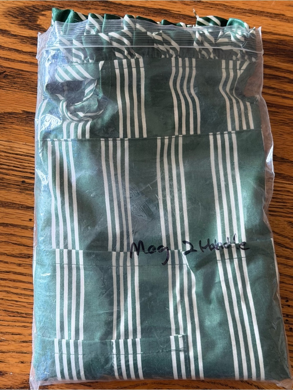 Longaberger Green & White Stripe Magazine Liner w/Swinging Handles